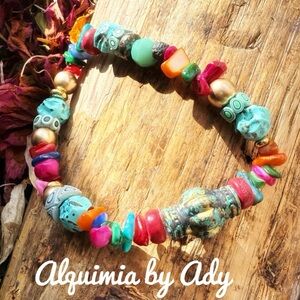 Blue turquoise Sonoran maxi beaded handmade bracelet/colorful